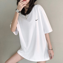 2022 Spring Summer White Short Sleeve T-Shirt Woman New Inner Hitch Big Code Compassionate Loose Pure Cotton Half Sleeve Long trend