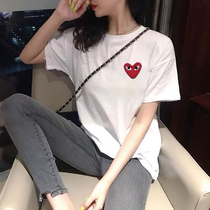Celebrity T-shirt female 2022 summer new Korean version embroidered love short-sleeved cotton loose white bottoming shirt