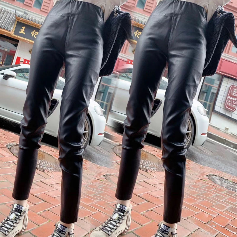 Korean Style Pu Leather Pants Casual Solid Color 2024 Early Autumn Slim High-Waisted Versatile Cropped Pencil Pants