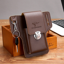 Retro fashion mobile phone bag mens soft leather mens waist bag multi-functional construction site work wear belt cigarette key chain