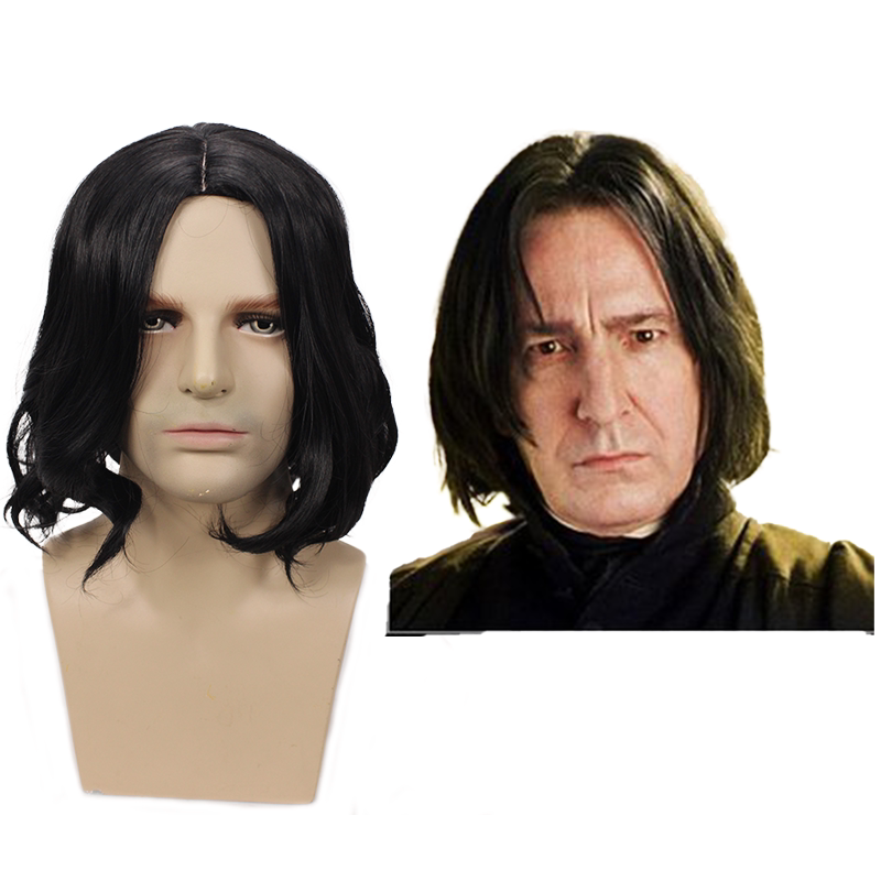 【Fiery】Harry Potter Half-Blood Prince Severus Snape Black Medium-Parted Short Curly Hair