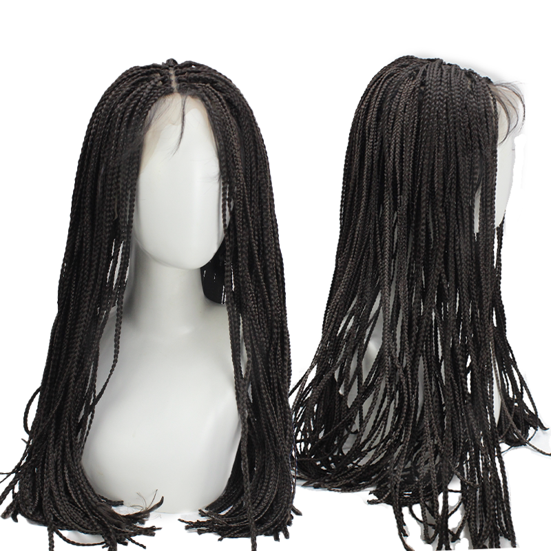 European and American Cross-Border E-Commerce Full Lace Black Three-Strand Braid Full Head Wig with Baby Hair Synthetic Fiber Wig