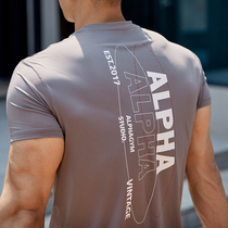 Alpha Backs Printed Speed Dry Tee Summer Round Collar Comfort Breathable Perspiration Quick Dry Sports Running Fitness Clothing
