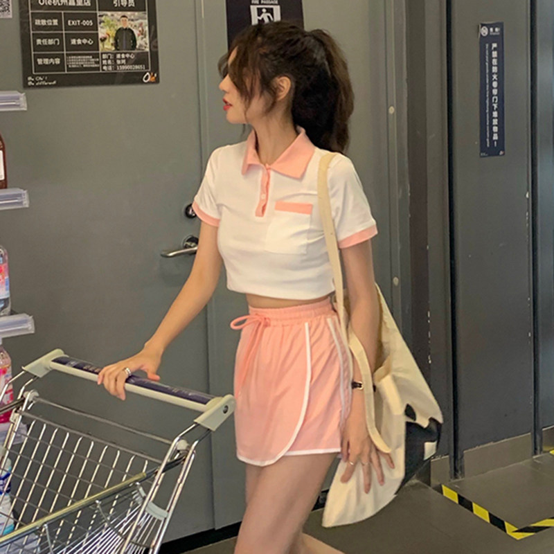 Salt series age-reducing casual sports suit women's summer slim short small POLO collar short-sleeved shorts two-piece set