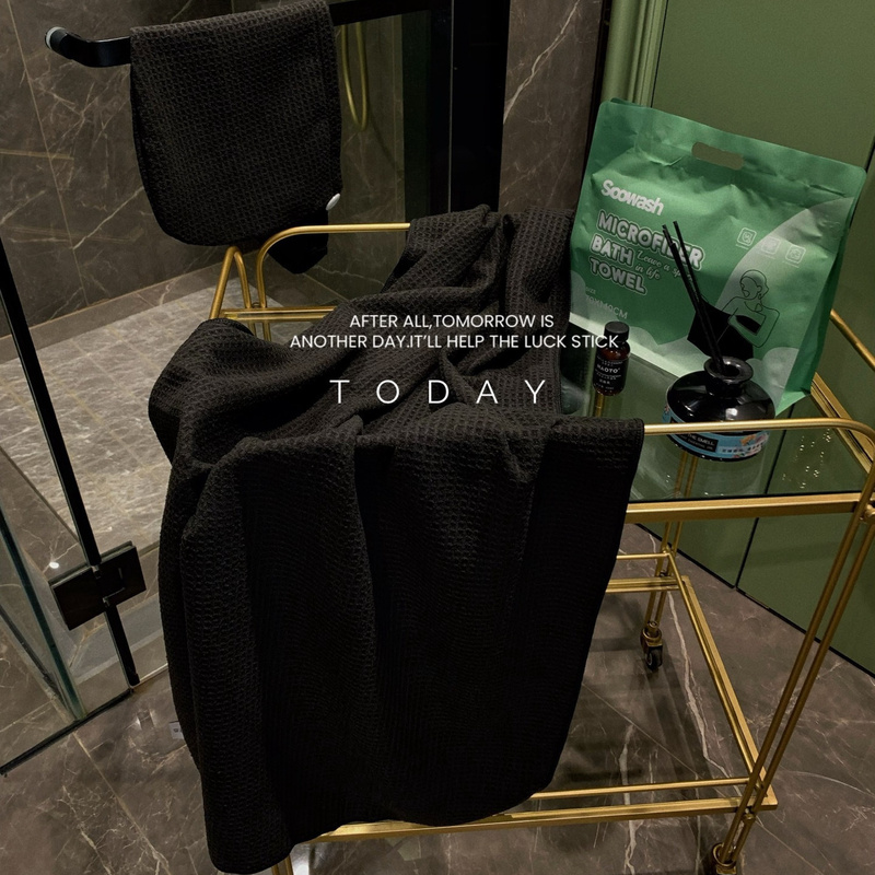 Ouo Home | Export Orders! Love in the Bath Towel Mash, [Obsidian Waffle Microfiber Bath Towel]