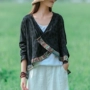Mu Meishi 2019 mùa thu mới retro phong cách quốc gia nghệ thuật nữ ngắn phần cotton và áo khoác cổ chữ V áo len cardigan - Áo khoác ngắn áo kiểu nữ đẹp tuổi 35