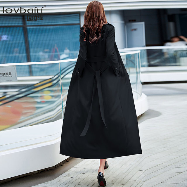 High-end popular British windbreaker women's 2023 new spring and autumn black temperament fashion simple long over-the-knee coat