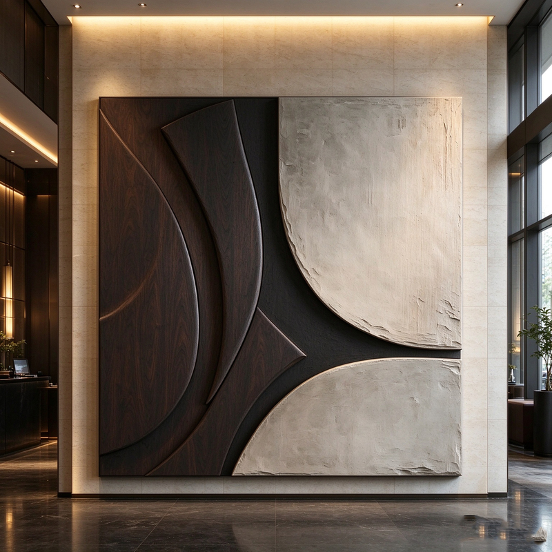 Modern Three-Dimensional Driftwood Carving Abstract Decorative Painting Living Room Model Room Geometric Curved Surface Art Installation Square Hanging Painting