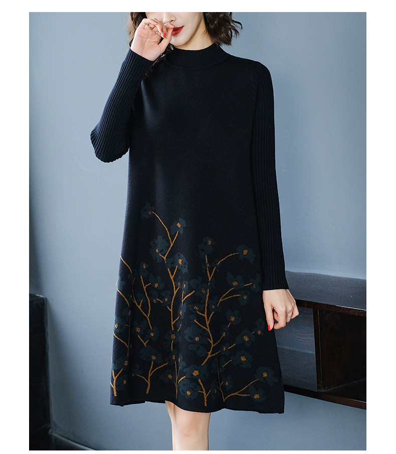 Шерстяное платье, длинное трикотажное платье, свитер, в западном стиле, средней длины, для среднего возраста 例韵 