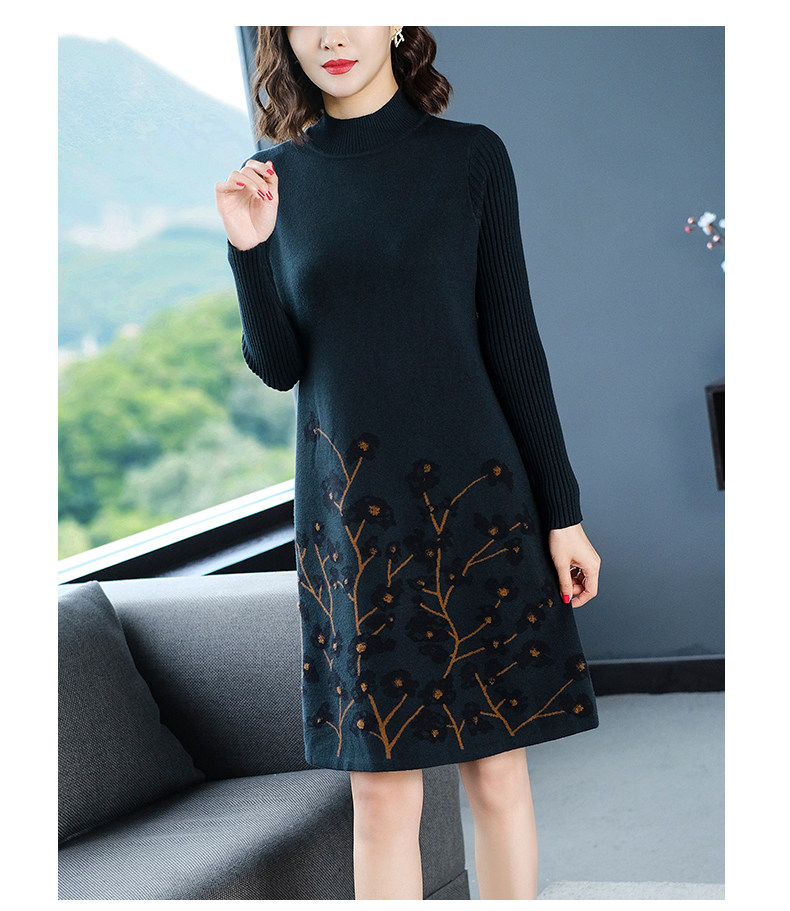 Шерстяное платье, длинное трикотажное платье, свитер, в западном стиле, средней длины, для среднего возраста 例韵 