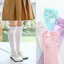 Childrens summer stockings mesh over the knee thin breathable pure cotton baby bow Princess socks loose high socks