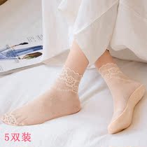 Black Lace stockings I children wear single shoes in summer with socks with sandals invisible ins short low tube socks