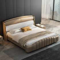 New genuine leather bed Double master bedroom with atmosphere-style modern light extravagant high-end wedding bed 1 8 m net red solid wood