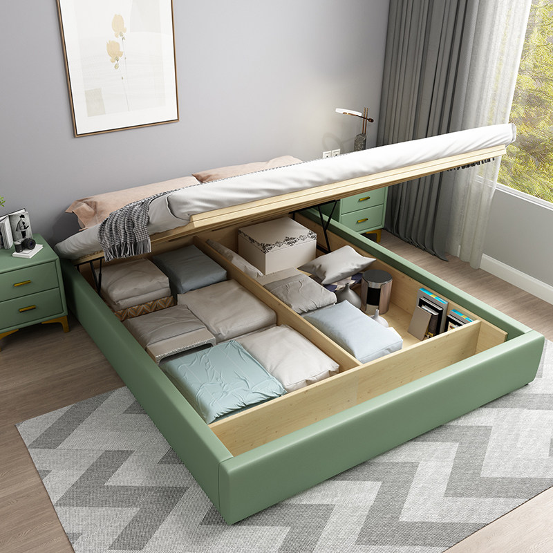 Italian minimalist, light and luxurious, no headboard, no backrest storage, 1 35x1 9 meters small apartment tatami leather bed