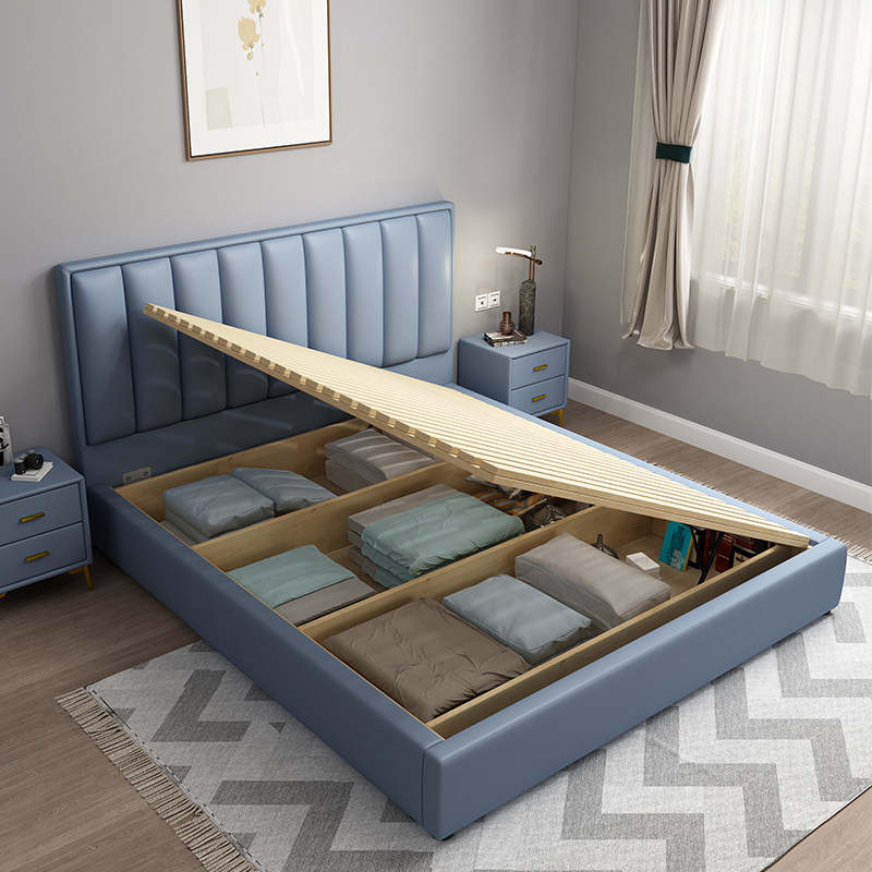 Technology cloth leather bed 1 35 meters high box side opening storage silent speaker body storage simple modern fabric art small apartment