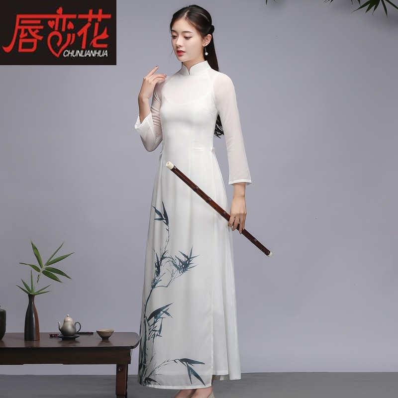 mùa thu Trung Quốc phong cách quốc gia của phụ nữ dài váy ODea sườn xám cô gái trẻ phiên bản cải tiến của Thiền ăn mặc đầu mùa thu