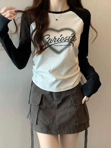 Лонгслив, осенняя демисезонная футболка, приталенный флисовый корсет, круглый воротник, на шнурках