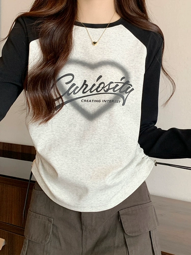 Лонгслив, осенняя демисезонная футболка, приталенный флисовый корсет, круглый воротник, на шнурках