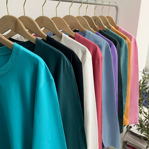 Хлопковая базовая футболка, лонгслив, приятная телу демисезонная рубашка для влюбленных, оверсайз, круглый воротник