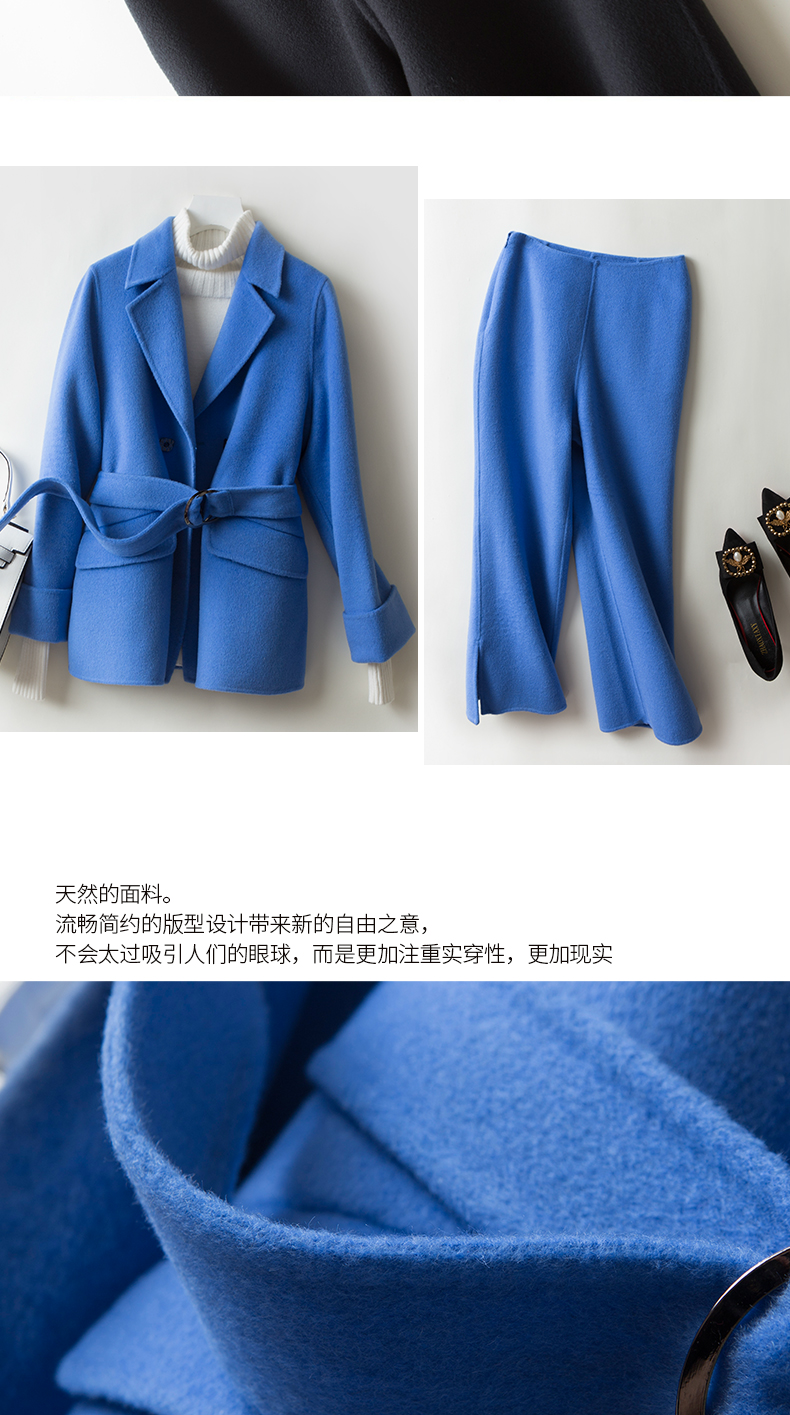 Anti-season 2018 mới len cashmere phù hợp với thời trang hai mặt len ​​mùa thu áo khoác ngắn quần hai dây - Bộ đồ thời trang nữ