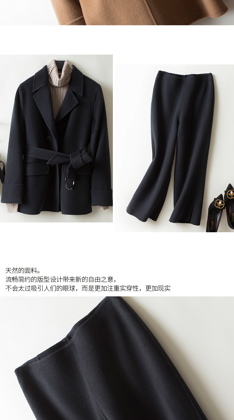 Anti-season 2018 mới len cashmere phù hợp với thời trang hai mặt len ​​mùa thu áo khoác ngắn quần hai dây - Bộ đồ thời trang nữ