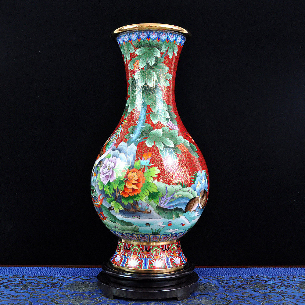 景泰蓝丹凤瓶老北京特色工艺品凤凰牡丹花瓶铜胎掐丝珐琅高温烧制-淘宝网