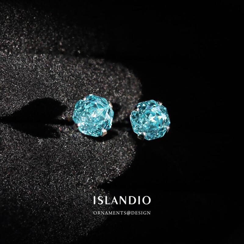 Islandio Original Glacier Rose Paraiba S925 Sterling Silver Earrings Sparkling Eight-Sided Spring and Summer Ear Bone Studs for Women