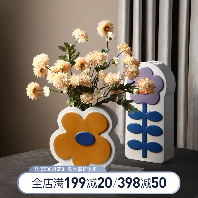 Nordic Creative Ceramic Vase Household Flower Fittings Living Room Limit Accessories Desktop Art Dry Flower Decoration