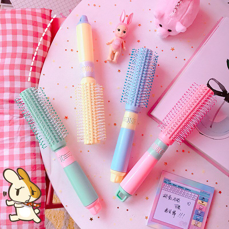 Student Comb Curly Hair Comb Roll Comb Inner Button Hair Wood Comb Round Roll Comb Roll Comb Straight Hair Beauty Styled Teenage Girl Comb