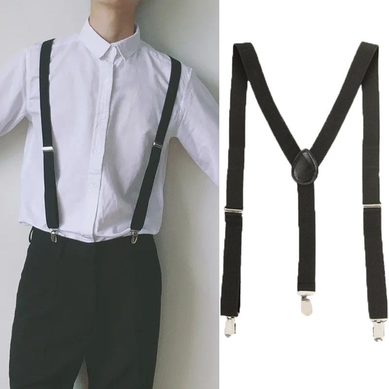 Bib pants men's adult women's trousers anti-drop rope pants old man retro suit pants suspenders