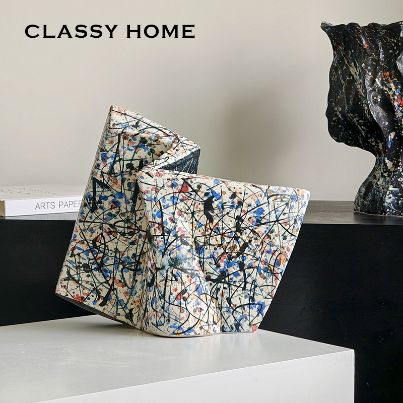Original by a Potter [Pollock] Expressionist Modern Ceramic Sculpture Ornament Vase Purely Hand-Painted Wabi-Sabi Style