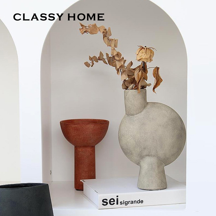 Home Silent Wind Pure Handmade Pottery Abstract Geometric Floral Modern Art Vase Ornament Pendulum folk Prototype Board Room