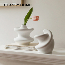Geometric spiral ceramic white vase ins modern simple Nordic light luxury flower utenver guest restaurant model room ornaments
