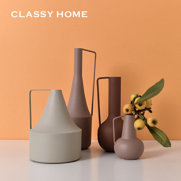 India imported Morandi color frosted metal vase ins wind flower arrangement Nordic simple model room soft installation