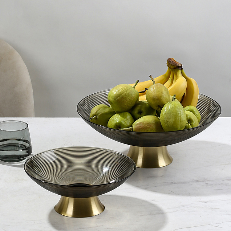 Modern light, luxurious and simple metal glass creative fruit bowl, candy basin, living room, dining room, tray, storage basin, accessories