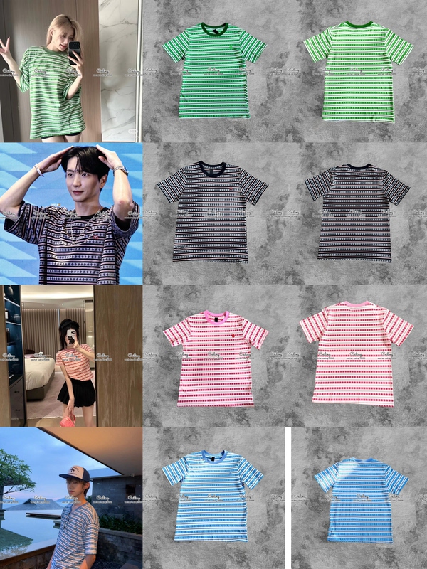 [Top of the Line] Vkwwhy 26Fw New Style Yarn-Dyed All-Over Printed Striped Embroidered Short-Sleeve T-Shirt Casual Unisex Style