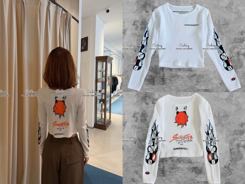 [Top of the Line] Vkwwhy 26Fw New White Waffle Casual Long-Sleeve Top, Slim Fit, Spicy Girl Style, Short Style