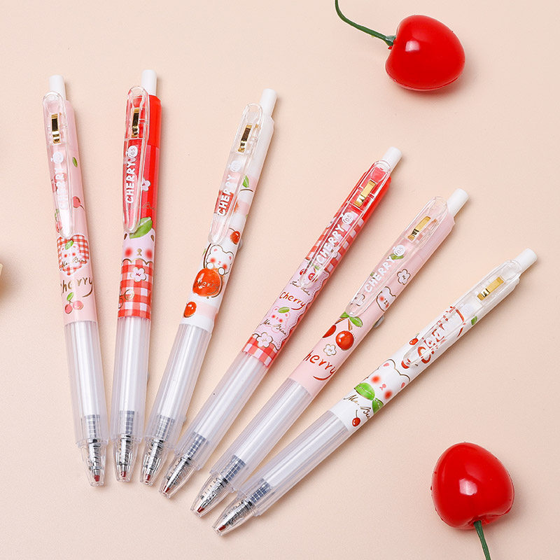 A wooden white bear cherry garden press a neutral pen signature pen pen warhead black 0 5 cute ultra-mei young heart creative little fresh suit pen students with in-wind fairy black pen