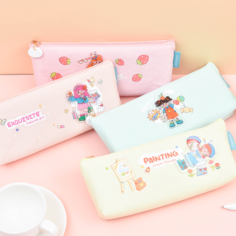 Canvas Triangle Pencil Bag Stationery Bag lead pencil case High face value ins Japanese Department cute Jane about super cute girl's heart Xianqi Junior High School girl girl's version Primary school students use little crowdsourced original