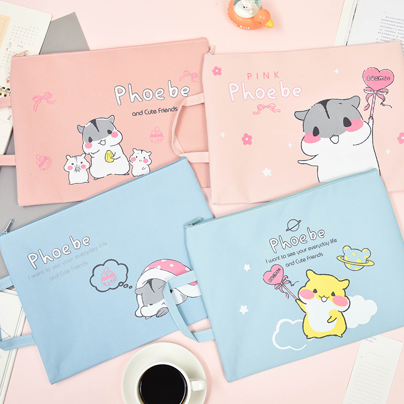 a4 oxford cloth zipped bag containing hand waterproof paper bag canvas large capacity student with study office Korea cute cartoon little fresh produce check material medical history book collection bag