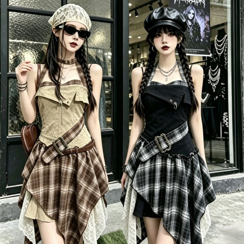 Wasteland Style Irregular Dress, Punk Goth Style Skirt, Rock Music Festival Hot Girl Y2K Subculture Outfit Wasteland Style Irregular Dress, Punk Goth Style Skirt, Rock Music Festival Hot Girl Y2K Subculture Outfit