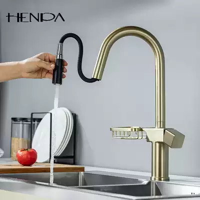 Balcony basin pull-out faucet with fertilizer rack Single hole brushed all-copper balcony cold storage rack faucet