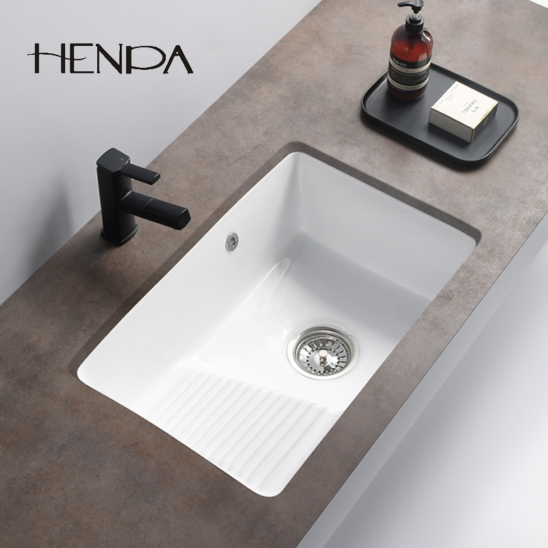 Ceramic under-table washbasin with washboard Washbasin Ultra-deep Large caliber Balcony sink Square large size washbasin