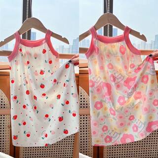 女童2024夏季新品吊带连衣裙儿童碎花公主裙女童冰丝童装宝宝新款