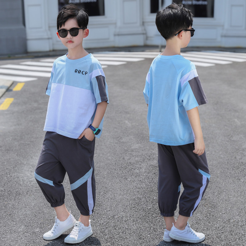 Boy's summer clothing suit 2022 new foreign school CUHK child boy short sleeve shorts Two sets of handsome tide dress