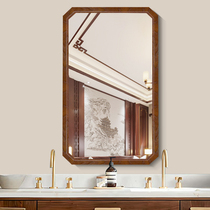 Chinese solid wood bathroom mirror creative makeup mirror vanity mirror decorative mirror bathroom sink wall hanging octagonal mirror