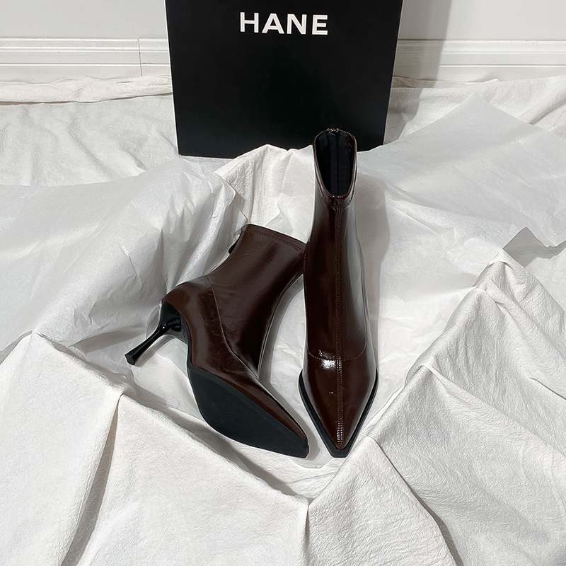 Brown Short Boots for Women, High-Heeled, New Autumn and Winter Style, Fleece-Lined, French-Style Ankle Boots, Thin Heels, Back Zipper, Elastic Pointed Toe Slim Boots Brown Short Boots for Women, High-Heeled, New Autumn and Winter Style, Fleece-Lined, French-Style Ankle Boots, Thin Heels, Back Zipper, Elastic Pointed Toe Slim Boots