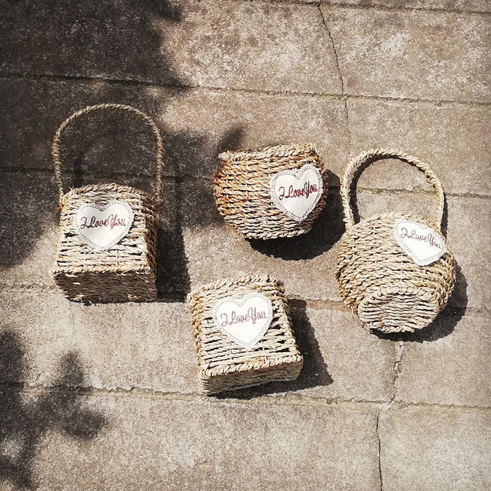 Forest diy flower arrangement pastoral Nordic tumbleweed weaving wedding flower basket handbag love sticker flower child flower basket