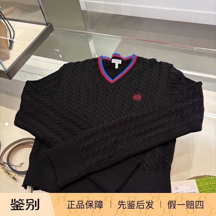 Loewe Women's V-Neck Embroidered Logo Sweater