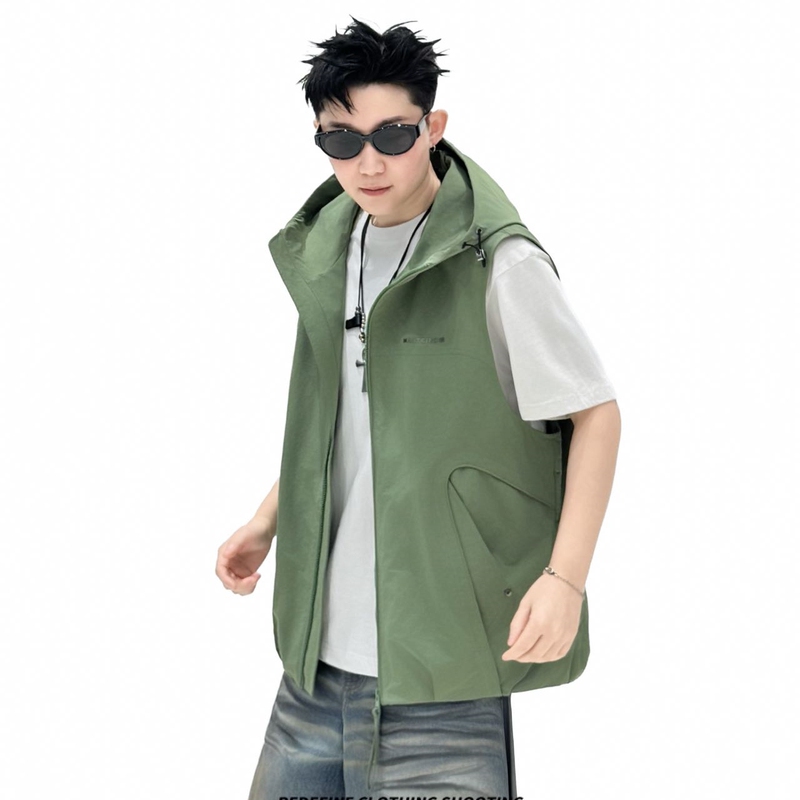 Mountain-Style Hooded Vest, Thin Spring and Autumn Versatile Trendy Brand Waistcoat, Youthful Cool and Stylish Three-Dimensional Cut Waistcoat, Unique Jacket
